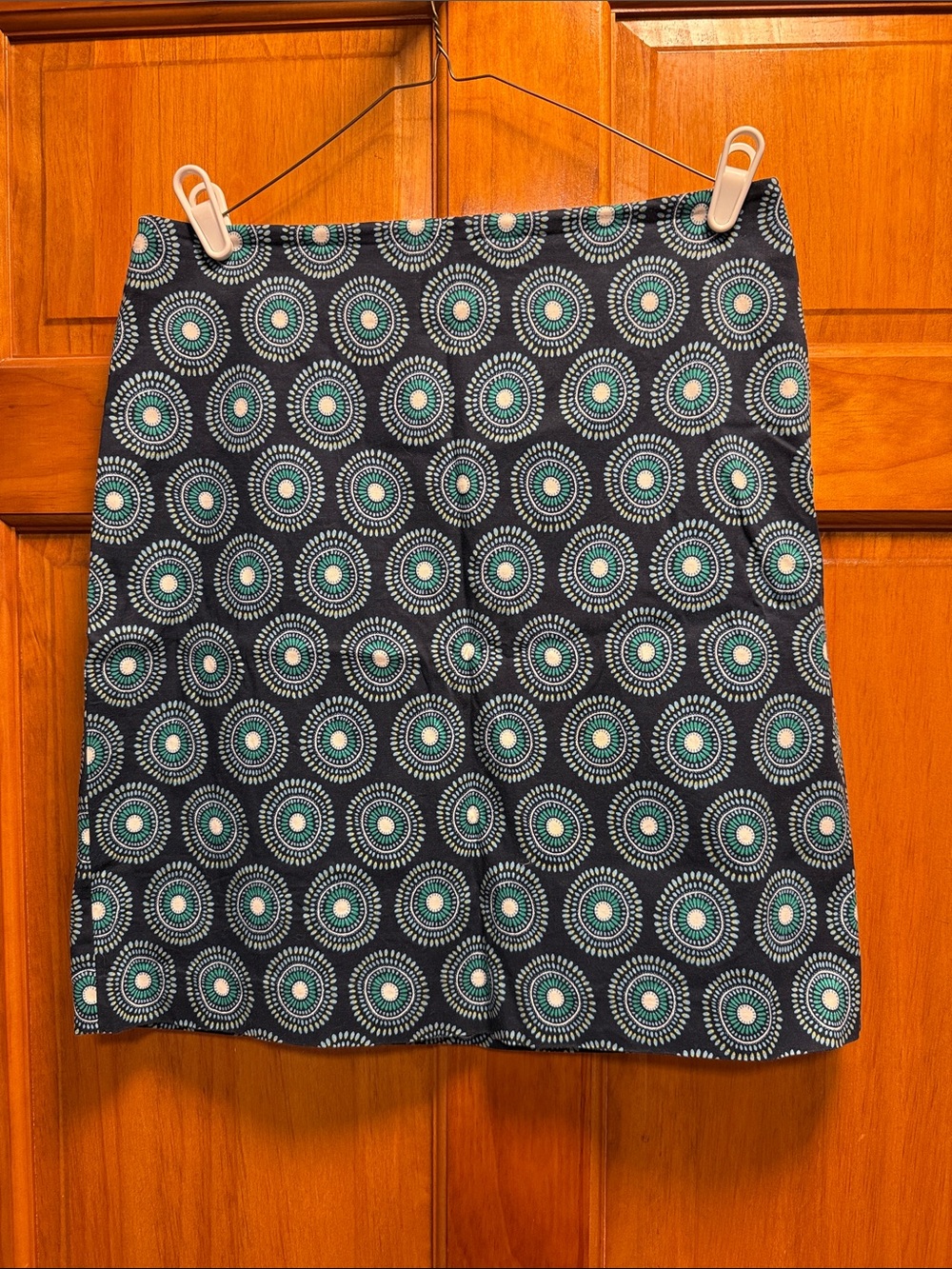 Ann Taylor Factory Navy Mini Skirt with Teal Circular Print
